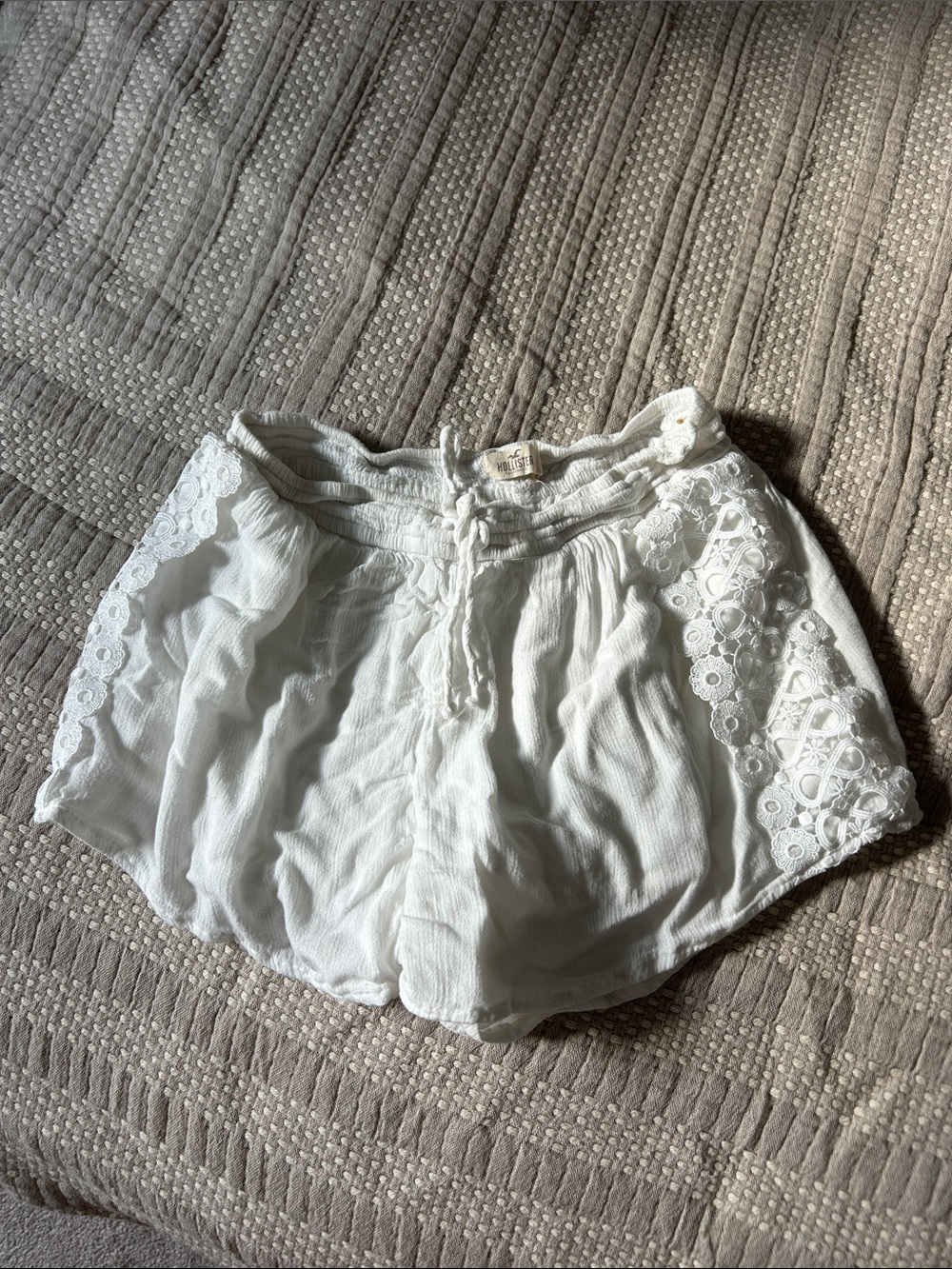 Hollister White Lace Trim Drawstring Shorts